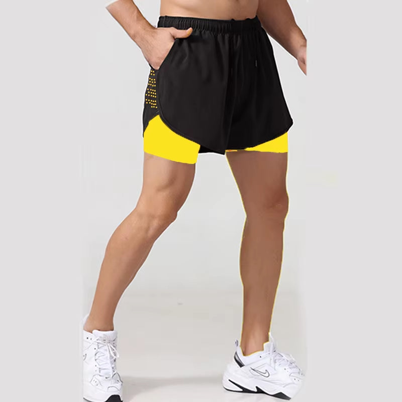 New Men Running Shorts Gym Sports Shorts 2 in 1 Quick Dry Workout Training Gym Fitness Jogging Short Pants Summer Men Shorts