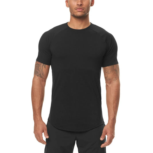 Solid Color Slim Fit Short Sleeve Tee Tops Gym Fitness Bodybuilding Workout Muscle T-Shirt Quick Dry Breathable Mens Sport Shirt